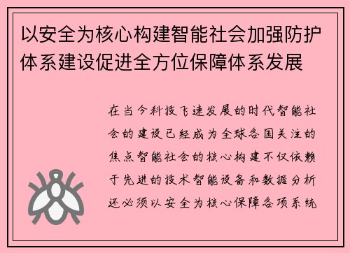 以安全为核心构建智能社会加强防护体系建设促进全方位保障体系发展